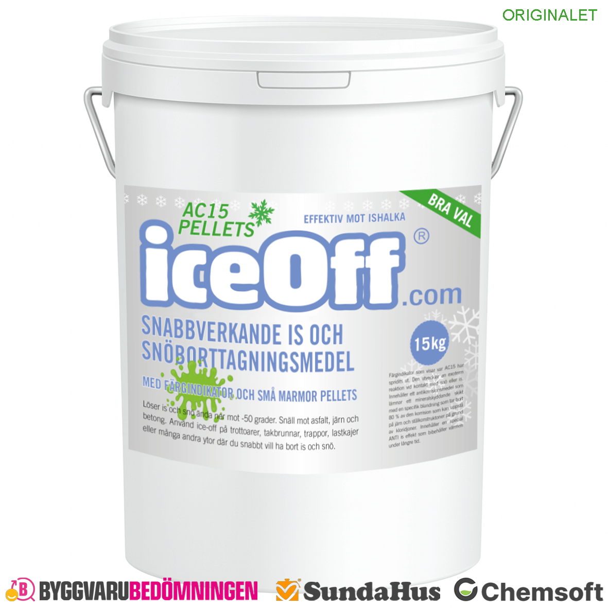 IceOff AC15 Pellets - Högpresterande is- och snöborttagningsmedel med färgindikator och halkskydd.